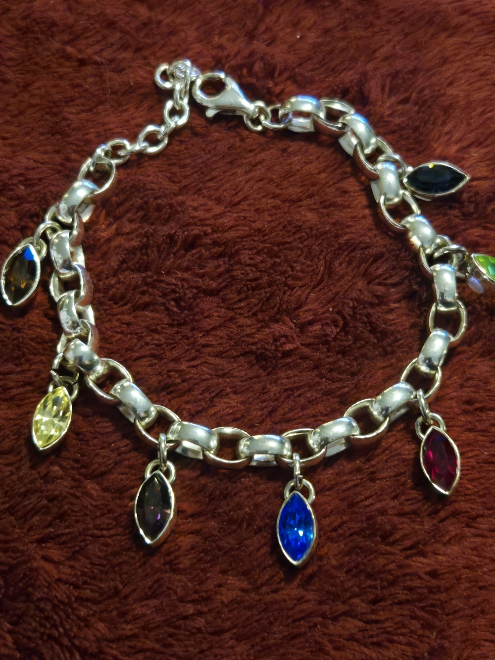 925 Silver Multi-Color Gemstone Charm Bracelet - Women Jewelry - Picture 12 of 14